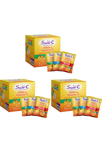 Suda Suda-C Vitamin C 1000 Mg Limon Aromalı + Zinc &amp; Vitamin D3 3'lü Paket