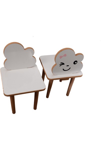 Webkapinda Ahşap Çocuk Masa Sandalye Takımı 2 Sandalye 1 Masa Kız Stickerlı