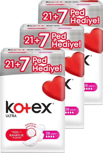 Kotex Ultra Uzun Ped 28'li 3'lü Set