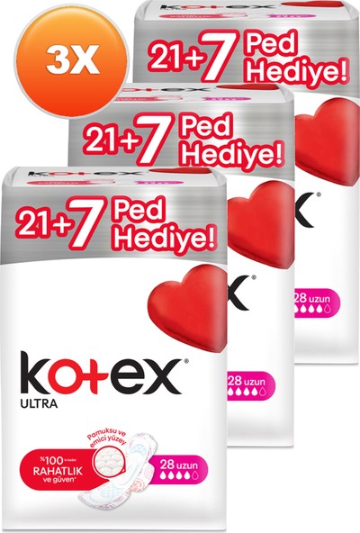 Kotex Ultra Uzun Ped 28'li 3'lü Set
