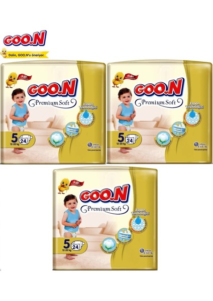 Premium Soft Jumbo Beden:5 (12-20 kg ) Junior 72'li (3 Paket x 24) Bebek Bezi