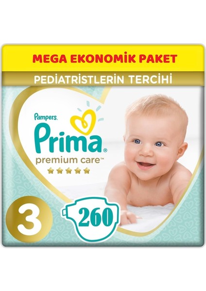Premium Care Bebek Bezi Beden:3 (6 - 10 Kg) Midi 260'LI