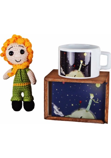 Küçük Prens Ikili Set Amigurumi Küçük Prens 16 cm Oyuncak Küçük Prens Kutulu Kupa Seti