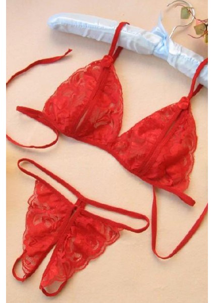 Fantazi Iç Giyim Seksi Kırmızı Dantel Sütyen Kilot Takım