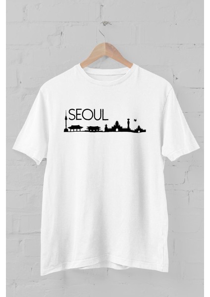 Seoul Silüet Baskılı Bisiklet Yaka Erkek Tişört