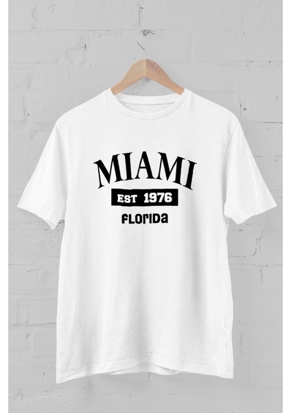 Miami Florida Baskılı Bisiklet Yaka Erkek Tişört