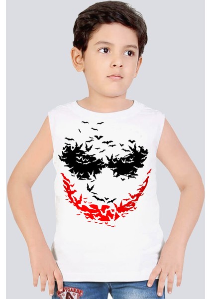 Yarasa Gülüşü Beyaz Kesik Kol | Kolsuz Kız Erkek Uniseks Çocuk T-Shirt | Atlet