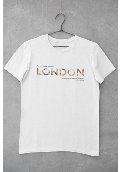 London Grafik Baskılı, Pamuklu Bisiklet Yaka Erkek Tişört