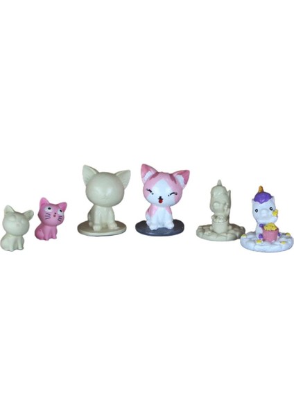 Boyanabilir Polyester Poliüretan Ham Obje 3 Biblo Set Kedi Unicorn