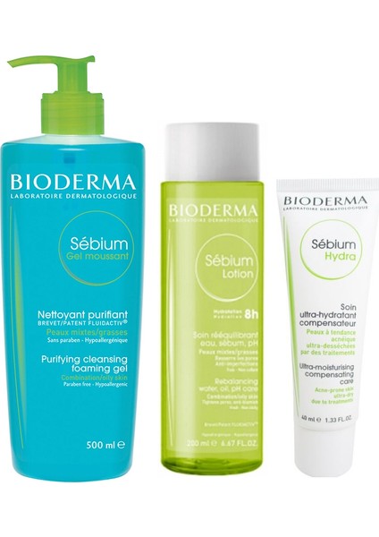 Sebium 3 Lü Bakım Set Krem 40 ml + Tonik 200 ml + Temizleme Jel 500 ml