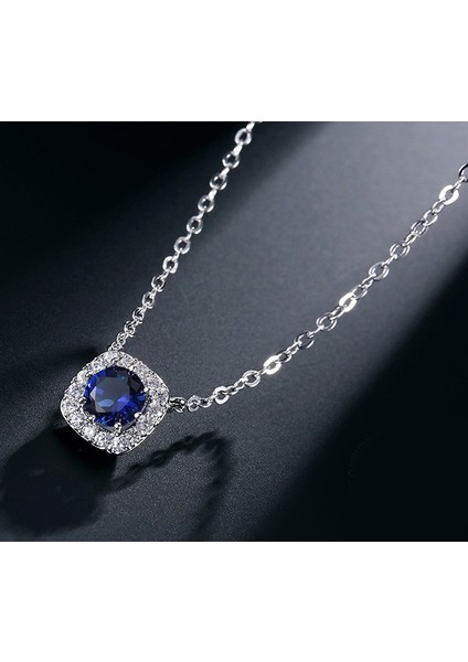 Lacivert Swarovski Taşlı Kolye