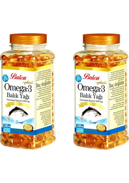 Omega 3 Balık Yağı 1380 Mg 200 Kapsül 2 Adet