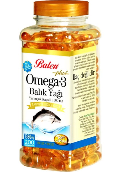 Omega 3 Balık Yağı 1380 Mg 200 Kapsül 2 Adet modelleri