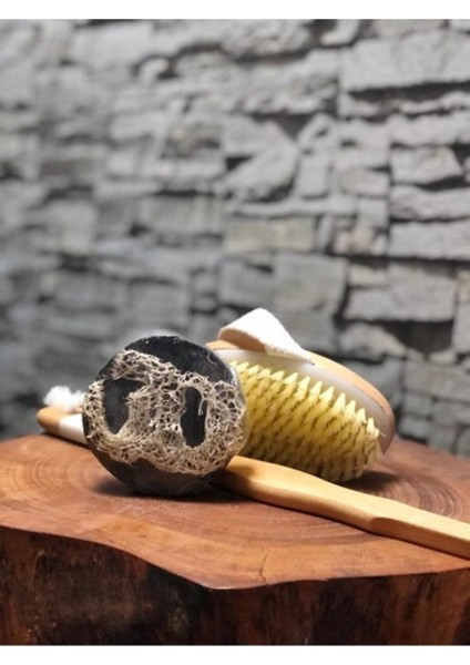 Kostiksiz Doğal El Yapımı Kabak Lifli Karbon Sabunu ve At Kılı Fırçası