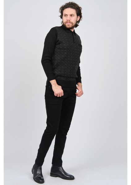 Erkek Cep Detaylı Polo Yaka Desenli Kazak 42544230 Siyah fiyatları