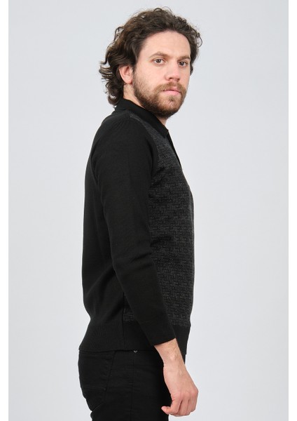 Erkek Cep Detaylı Polo Yaka Desenli Kazak 42544230 Siyah fırsatları