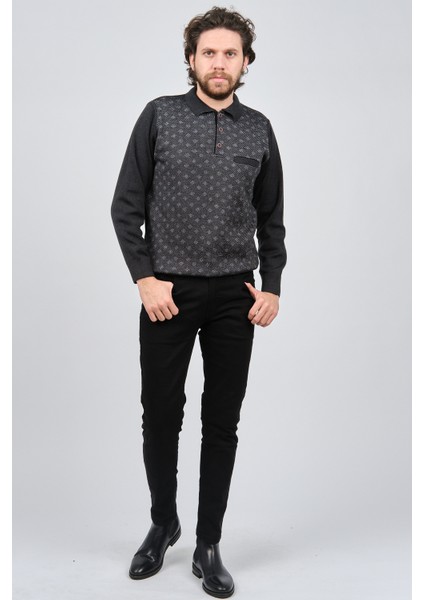 Erkek Cep Detaylı Polo Yaka Desenli Kazak 42544226 Melanj Lacivert fiyatları