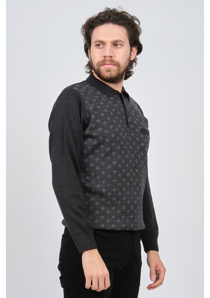 Erkek Cep Detaylı Polo Yaka Desenli Kazak 42544226 Melanj Lacivert modelleri