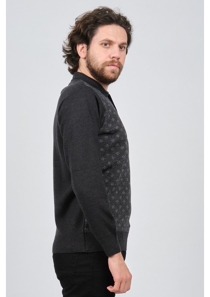 Erkek Cep Detaylı Polo Yaka Desenli Kazak 42544226 Melanj Lacivert fırsatları