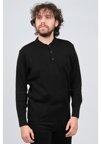 Erkek Cep Detaylı Polo Yaka Kazak 42544241 Siyah