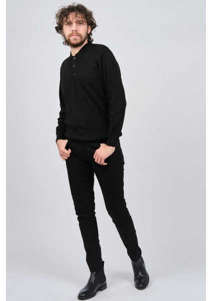 Erkek Cep Detaylı Polo Yaka Kazak 42544241 Siyah fiyatları