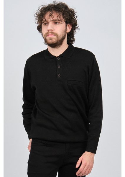 Erkek Cep Detaylı Polo Yaka Kazak 42544241 Siyah modelleri