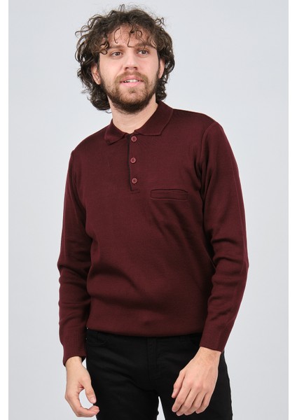 Erkek Cep Detaylı Polo Yaka Kazak 42544241 Bordo