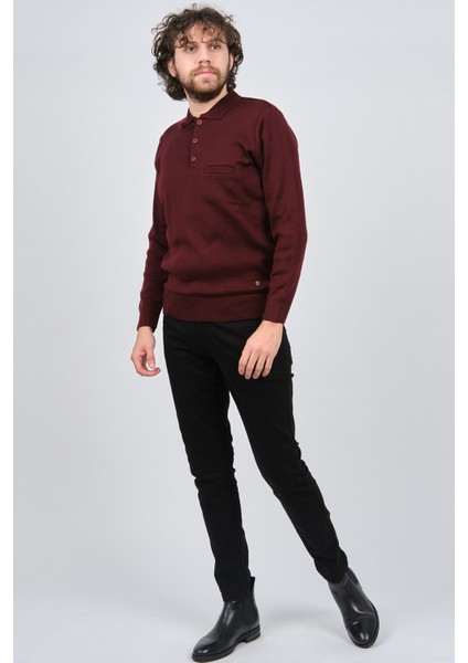 Erkek Cep Detaylı Polo Yaka Kazak 42544241 Bordo fiyatları