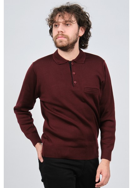 Erkek Cep Detaylı Polo Yaka Kazak 42544241 Bordo modelleri