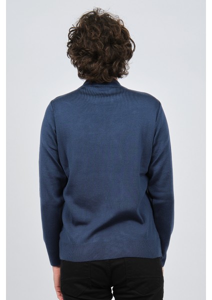 Erkek Yarım Balıkçı Yaka Desenli Kazak 42564225 Indigo