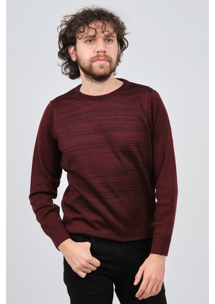 Erkek Bisiklet Yaka Desenli Kazak 42554225 Bordo