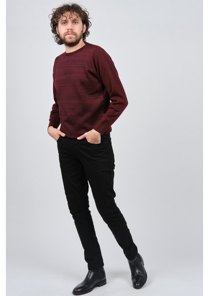 Erkek Bisiklet Yaka Desenli Kazak 42554225 Bordo fiyatları