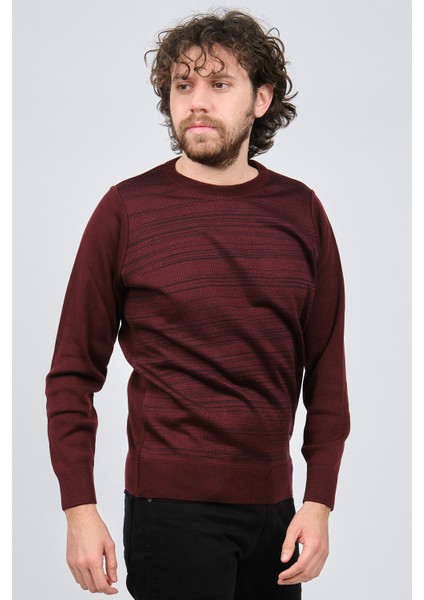 Erkek Bisiklet Yaka Desenli Kazak 42554225 Bordo modelleri