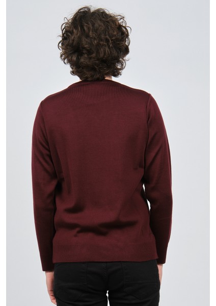 Erkek Bisiklet Yaka Desenli Kazak 42554225 Bordo indirimleri