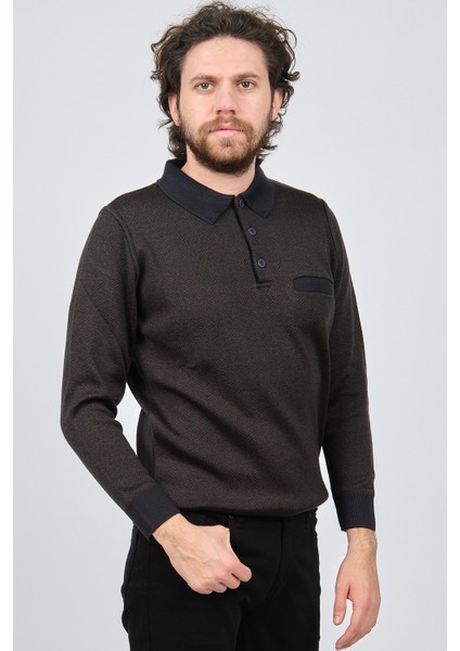 Erkek Cep Detaylı Polo Yaka Desenli Kazak 42544220 Lacivert