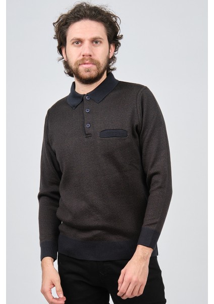 Erkek Cep Detaylı Polo Yaka Desenli Kazak 42544220 Lacivert modelleri