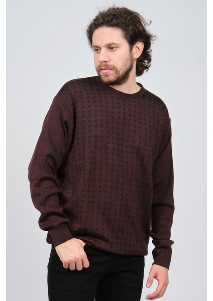 Erkek Bisiklet Yaka Desenli Kazak 425554216 Bordo