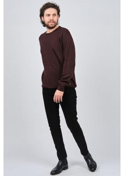 Erkek Bisiklet Yaka Desenli Kazak 425554216 Bordo