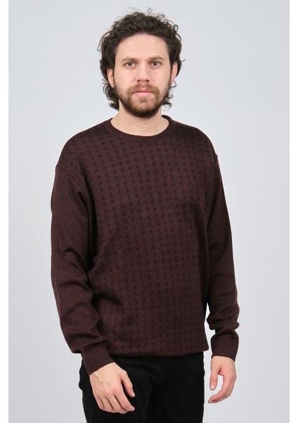 Erkek Bisiklet Yaka Desenli Kazak 425554216 Bordo