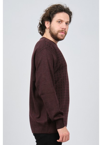 Erkek Bisiklet Yaka Desenli Kazak 425554216 Bordo