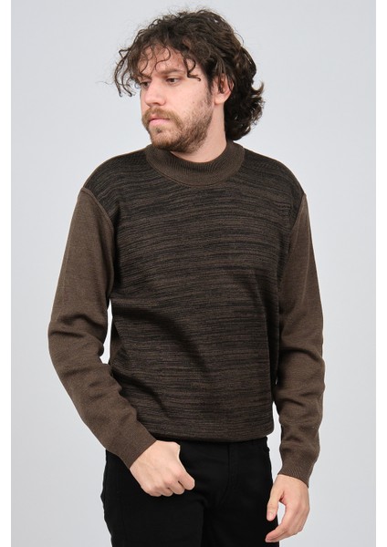 Erkek Yarım Balıkçı Yaka Desenli Kazak 60872013 Kahverengi