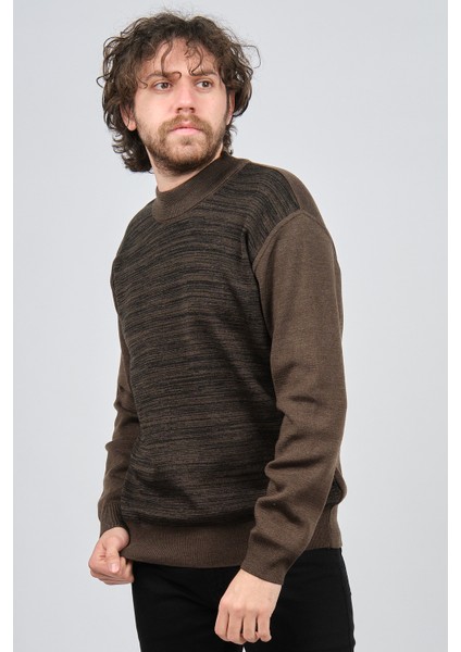 Erkek Yarım Balıkçı Yaka Desenli Kazak 60872013 Kahverengi modelleri