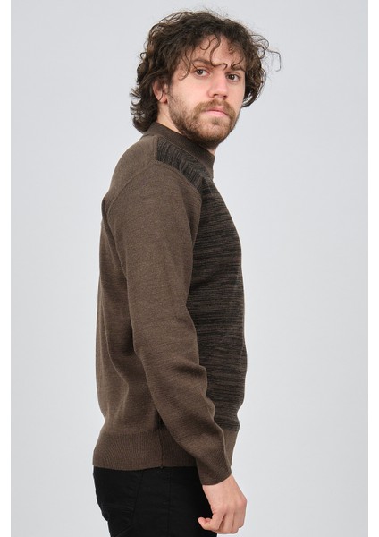 Erkek Yarım Balıkçı Yaka Desenli Kazak 60872013 Kahverengi fırsatları