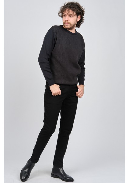 Erkek Bisiklet Yaka Desenli Kazak 60862010 Lacivert