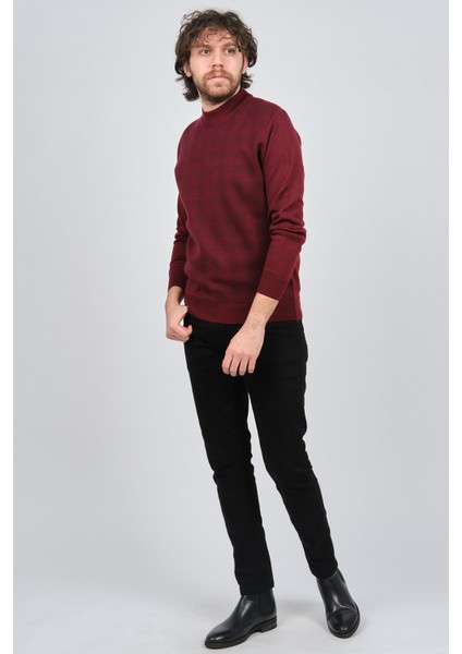 Erkek Yarım Balıkçı Yaka Desenli Kazak 60872009 Bordo