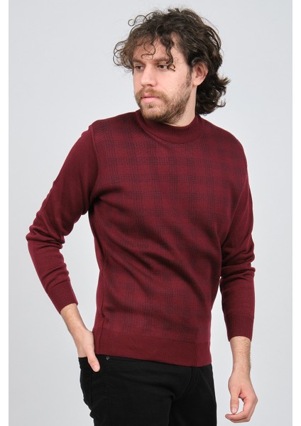 Erkek Yarım Balıkçı Yaka Desenli Kazak 60872009 Bordo