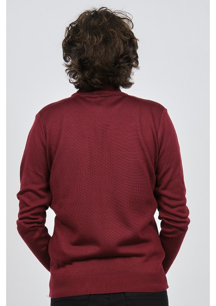 Erkek Yarım Balıkçı Yaka Desenli Kazak 60872009 Bordo