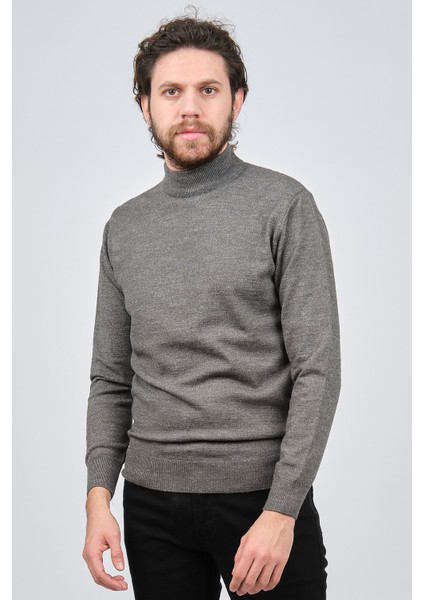 Erkek Yarım Balıkçı Yaka Düz Kazak 42564252 Gri