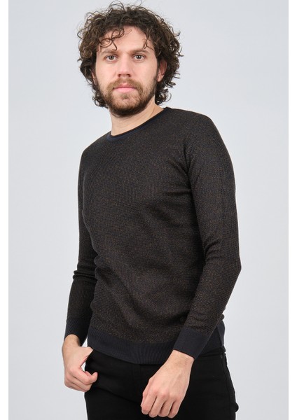 Erkek Bisiklet Yaka Slim Fit Desenli Kazak 42554255 Lacivert