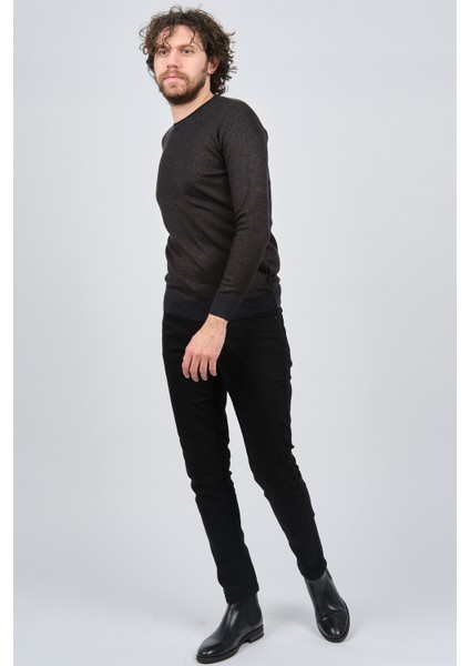 Erkek Bisiklet Yaka Slim Fit Desenli Kazak 42554255 Lacivert fiyatları